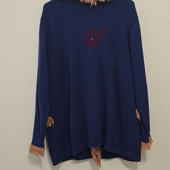 STORYBOOK KNIT Vintage 90s Boho Fringe Beaded Cardigan SZ LARGE - Picture 5 of 9